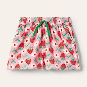 Mini Boden Girl's Woven Shorts in Pink Lemonade Strawberry | Size 4Y